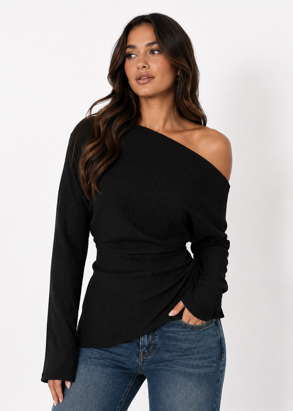 Heather Asymmetrical Off-Shoulder Top